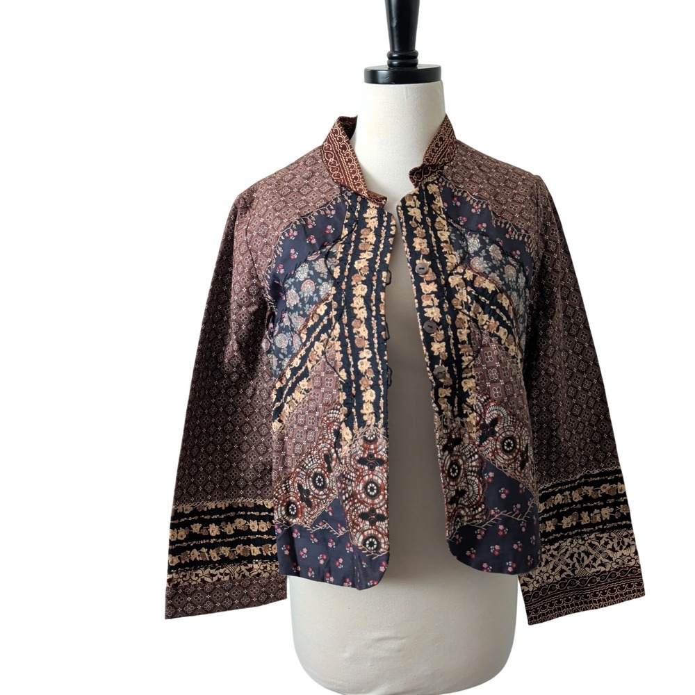 Vintage Handmade Brown Patchwork Granny Jacket M/L Cottagecore Earthy Bohemian